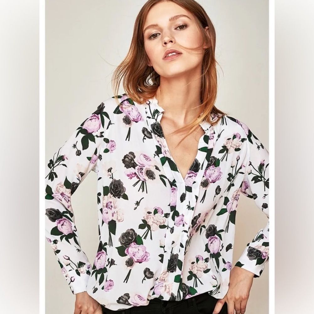 Equipment Liana Silk Floral Long Sleeved Blouse Large